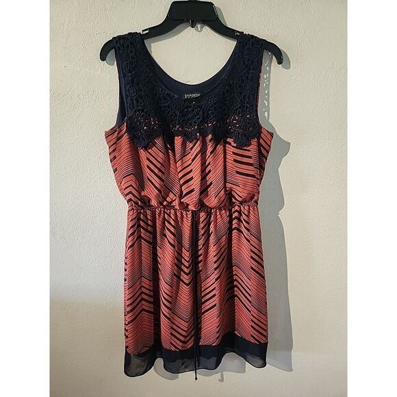 Enfocus Studio Size 12P Coral Blue Chevron Print Sleeveless Chiffon Midi Dress - Picture 1 of 8